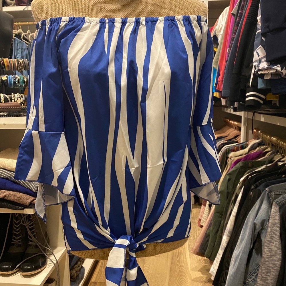 Royal Blue animal print off shoulder top